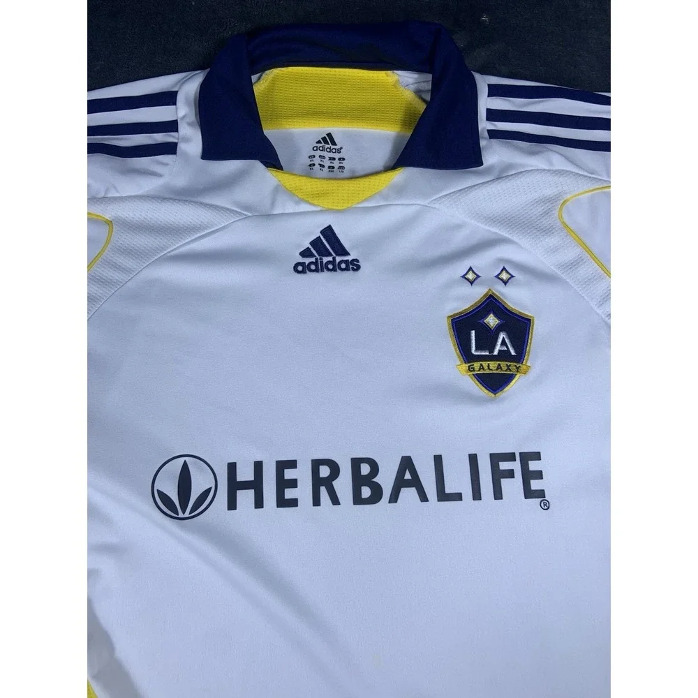 Vintage LA Galaxy Adidas Soccer Jersey White Blue‎ Yellow Men's Size XL